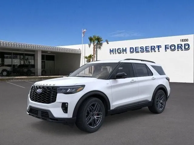 2026 Ford Explorer ST-Line in White Metallic — front three-quarter view