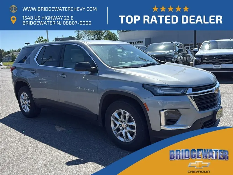 2023 Chevrolet Traverse LS in Sterling Gray Metallic — front three-quarter view