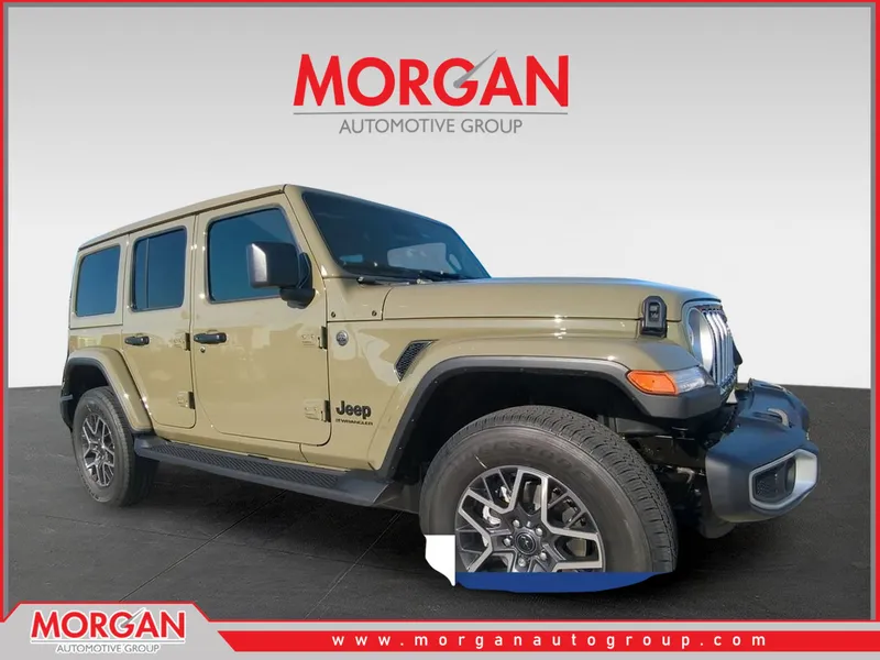 2026 Jeep Wrangler Sahara in Green — front three-quarter view