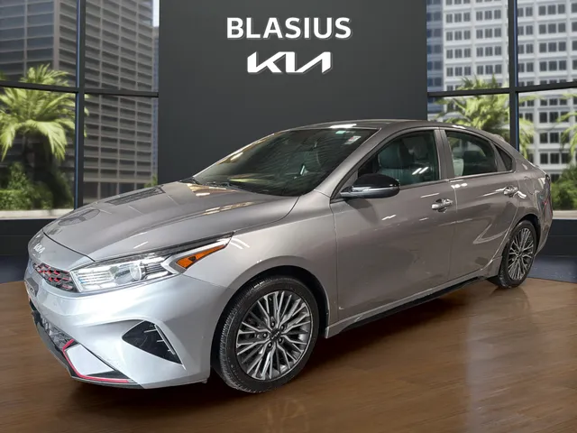2023 Kia Forte GT-Line in Steel Gray — front three-quarter view