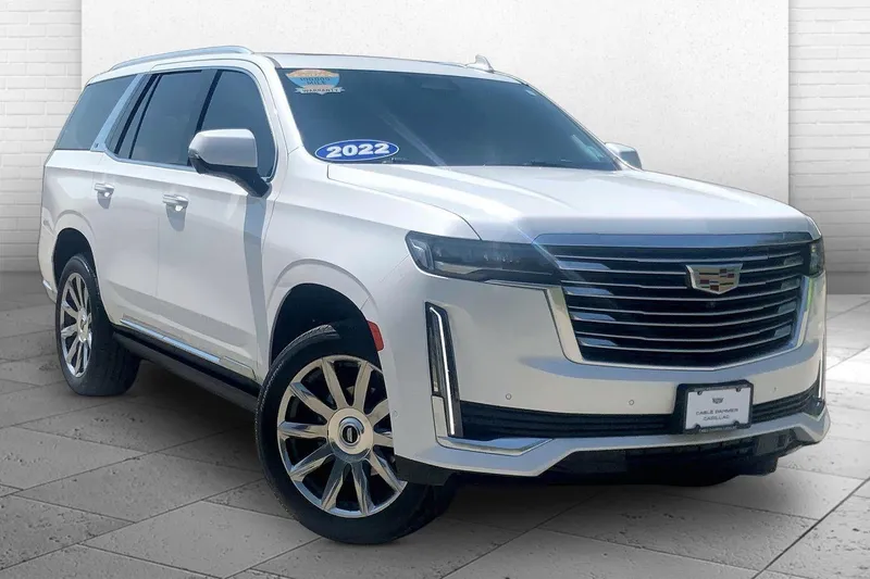 2022 Cadillac Escalade Premium Luxury Platinum in Crystal White Tricoat — front three-quarter view