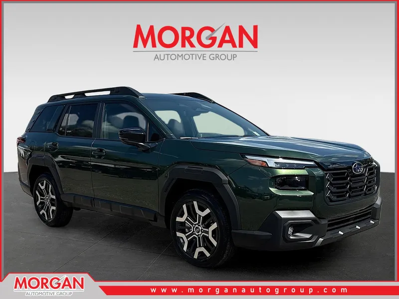 2026 Subaru Outback Touring XT in Deep Emerald Green Pearl — front three-quarter view