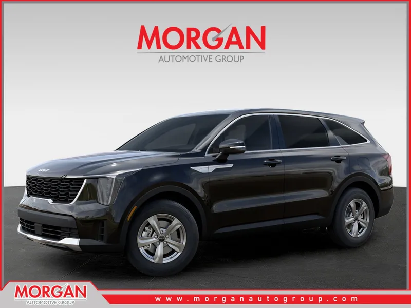 2026 Kia Sorento LX in Ebony Black — front three-quarter view