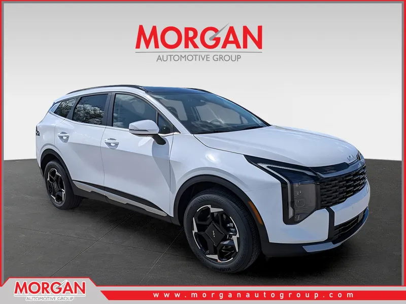 2026 Kia Sportage EX in Glacial White Pearl — front three-quarter view