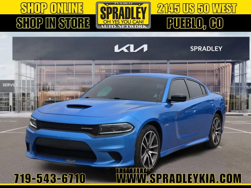 2023 Dodge Charger R/T in B5 Blue Pearlcoat — front three-quarter view