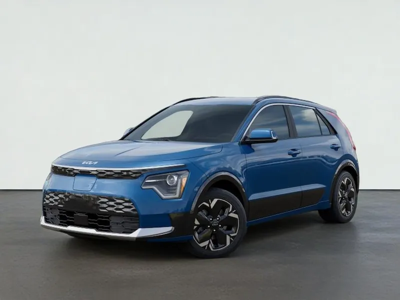 2026 Kia NIRO EV WIND in Mineral Blue — front three-quarter view