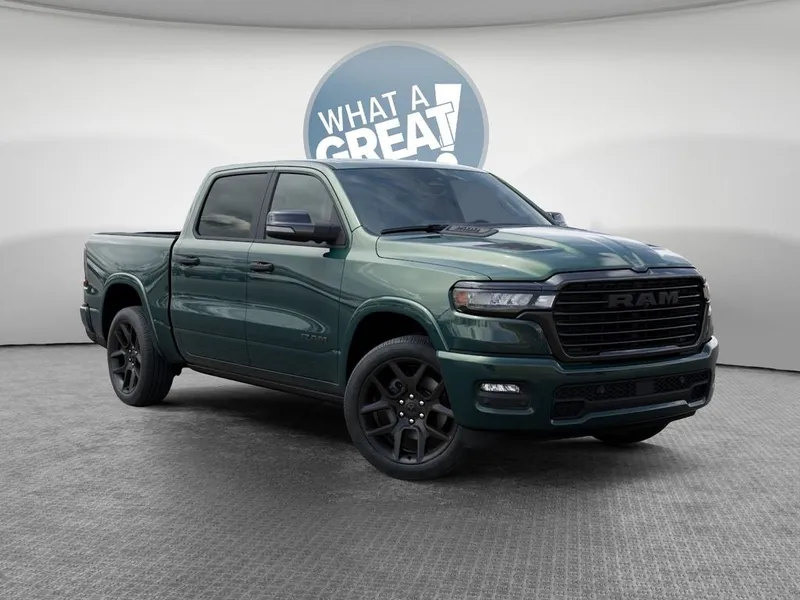 2026 RAM 1500 Laramie in Serrano-Green Metallic Exterior Paint — front three-quarter view