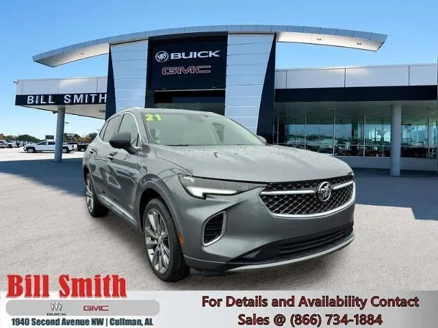 2021 Buick Envision Avenir in Satin Steel Metallic — front three-quarter view
