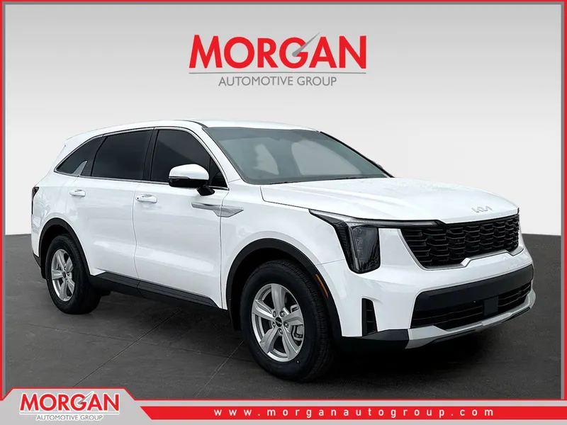 2026 Kia Sorento LX in Glacial White Pearl — front three-quarter view