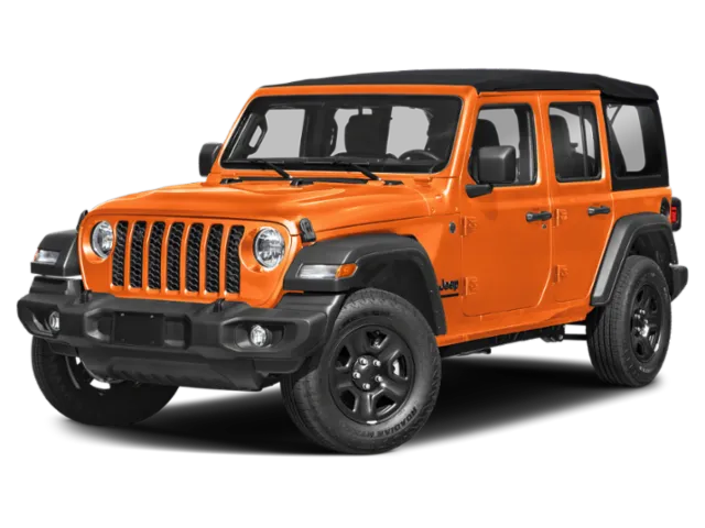 2026 Jeep Wrangler Sport S in Orange — front three-quarter view
