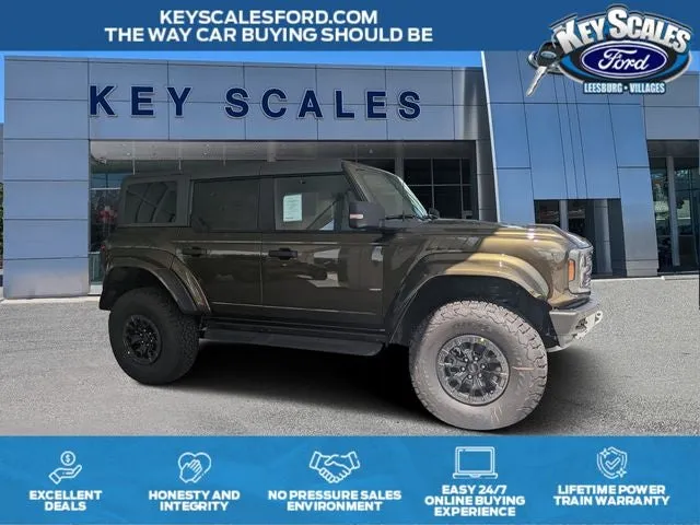 2025 Ford Bronco Raptor in Green Metallic — front three-quarter view