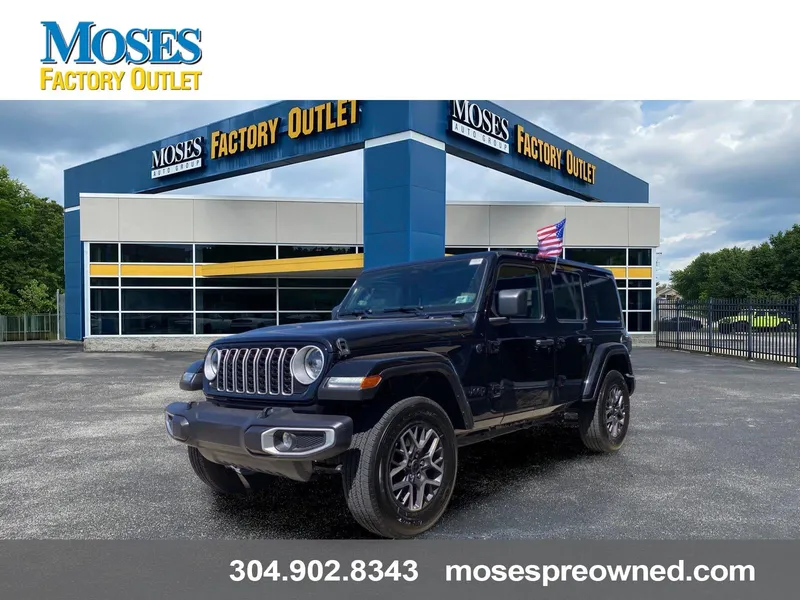 2026 Jeep Wrangler Sahara in Black Clearcoat — front three-quarter view