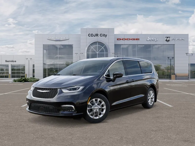 2026 Chrysler Pacifica PACIFICA SELECT AWD in Diamond Black Crystal Pearl-Coat Exterior Paint — front three-quarter view