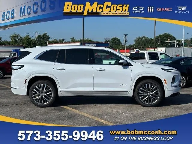 2026 Buick Enclave Avenir in Iridescent White Tricoat — front three-quarter view
