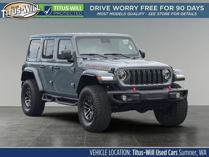 2025 Jeep Wrangler Rubicon X in Anvil Clearcoat — front three-quarter view