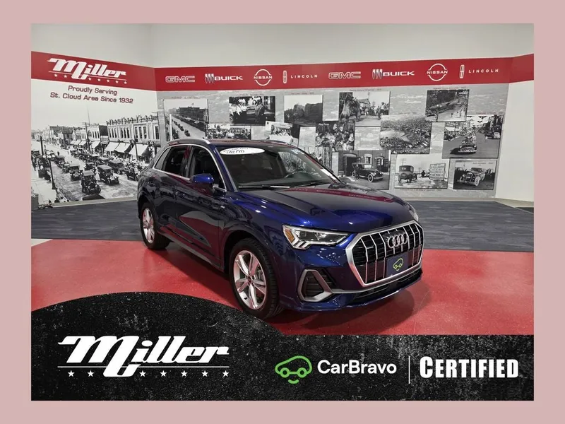 2022 Audi Q3 Premium Plus S Line quattro in Blue Metallic — front three-quarter view