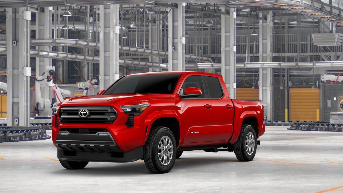 2026 Toyota Tacoma SR5 in Supersonic Red — front three-quarter view