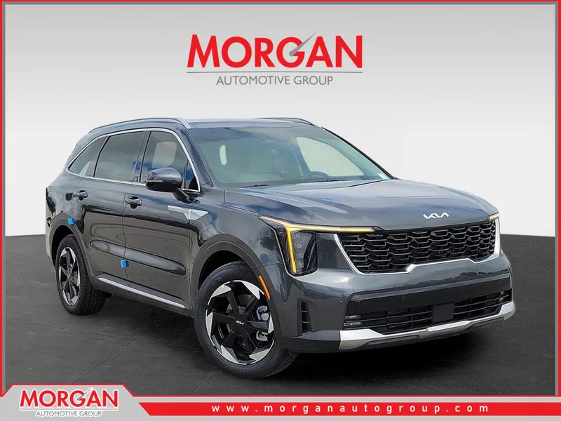 2026 Kia Sorento Hybrid EX in Interstellar Gray — front three-quarter view