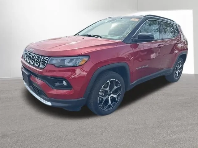 2025 Jeep Compass Limited in Red Hot Pearlcoat — front three-quarter view