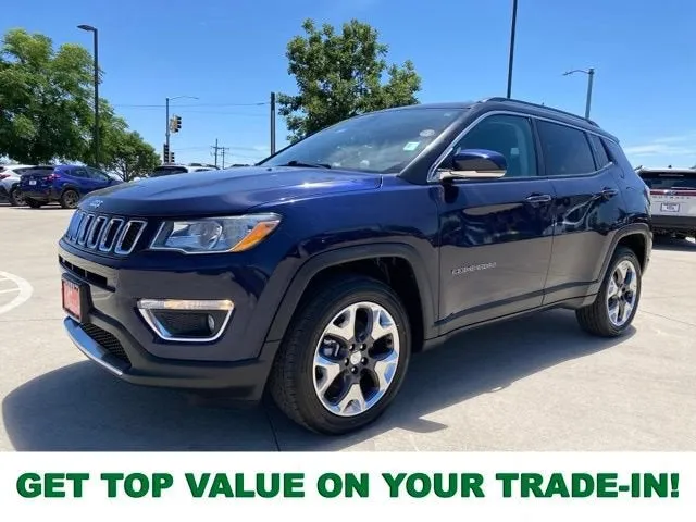 2019 Jeep Compass Limited in Jazz Blue Pearlcoat — front three-quarter view