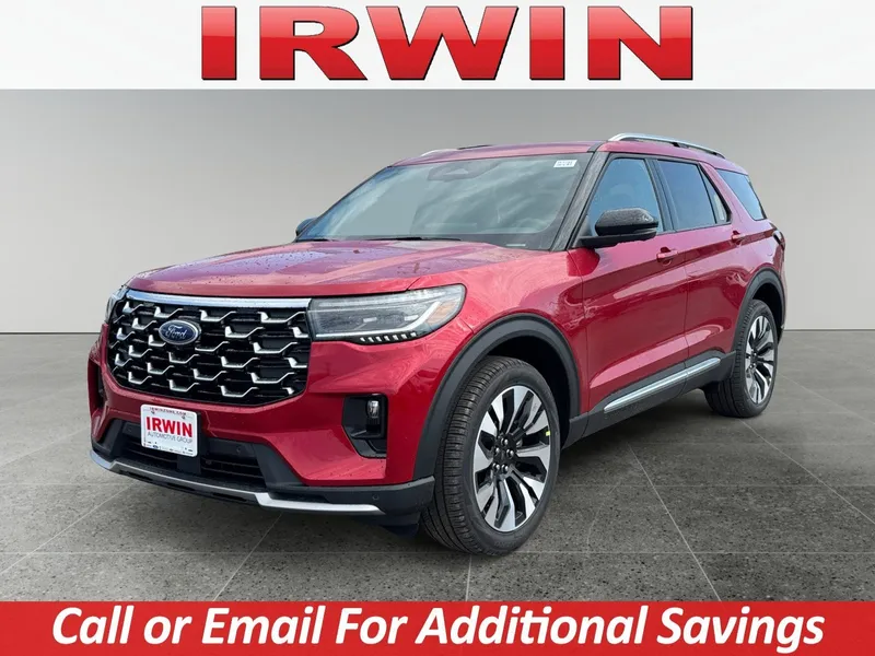 2026 Ford Explorer Platinum in Red — front three-quarter view