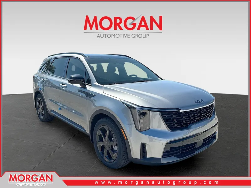 2026 Kia Sorento Hybrid X-Line SX Prestige in Steel Gray — front three-quarter view