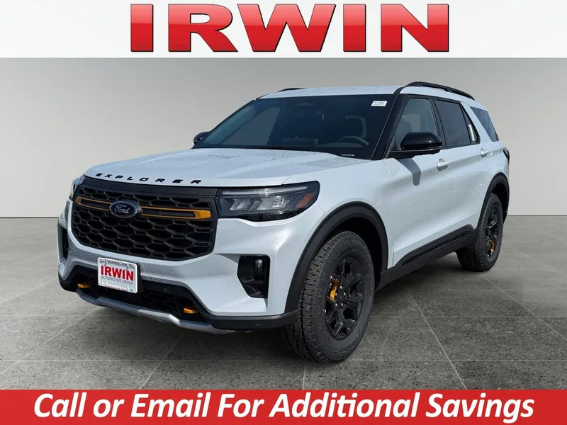2026 Ford Explorer Tremor in White — front three-quarter view