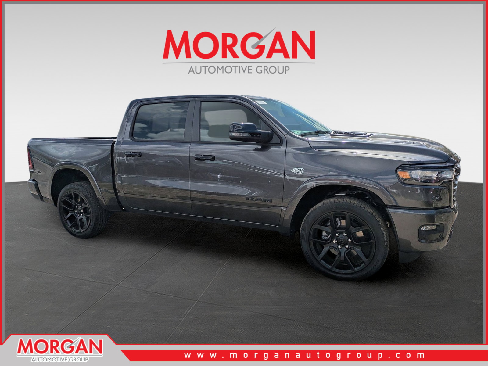 2026 Ram 1500 Laramie in Gray — front three-quarter view