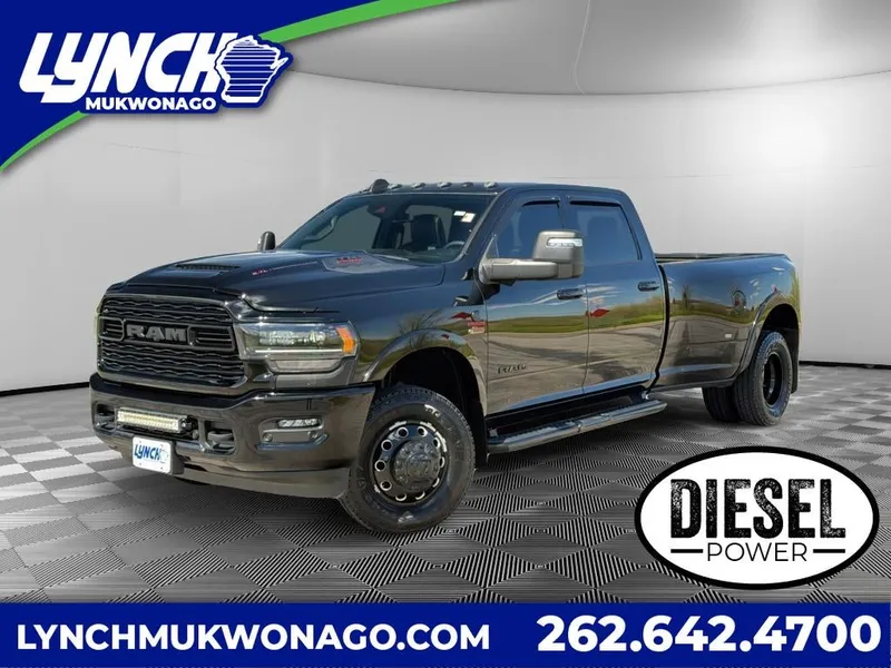 2023 RAM 3500 Limited in Diamond Black Crystal Pearlcoat — front three-quarter view