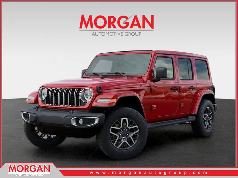 2026 Jeep Wrangler Sahara in Red — front three-quarter view