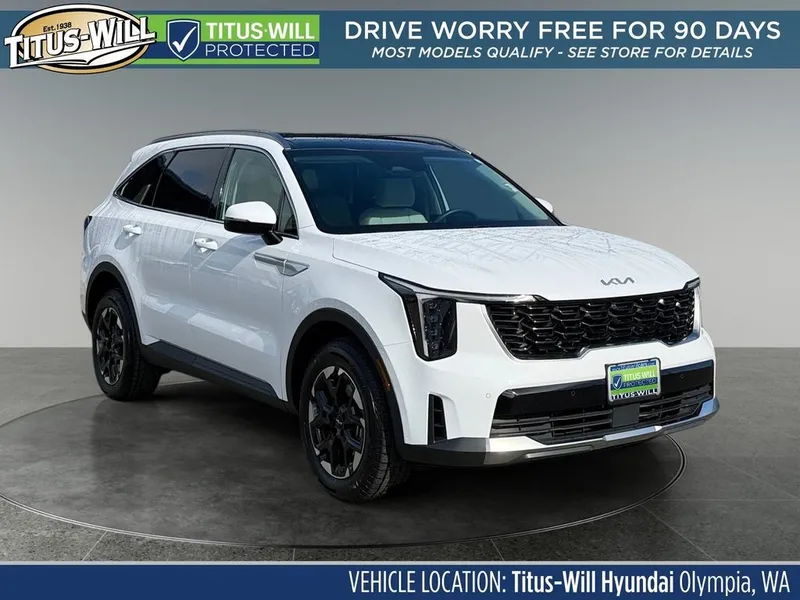 2024 Kia Sorento S in Glacial White Pearl — front three-quarter view