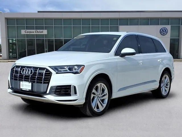 2021 Audi Q7 55 Premium Plus quattro in Carrara White — front three-quarter view