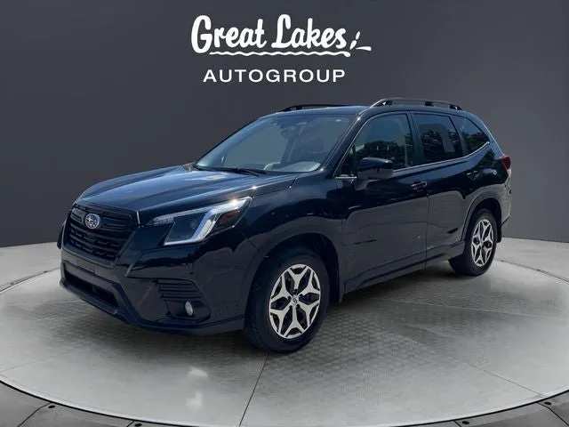 2023 Subaru Forester Premium in Crystal Black Silica — front three-quarter view