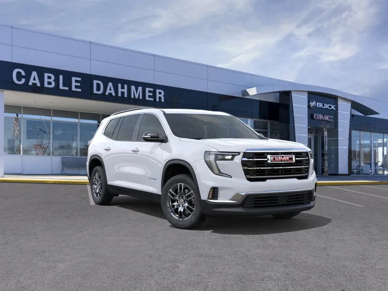 2026 GMC Acadia Elevation in Summit White — front three-quarter view