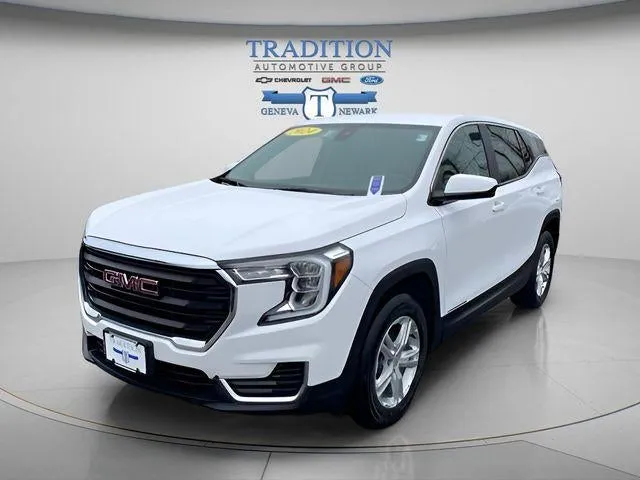 2024 GMC Terrain SLE in Summit White — front three-quarter view