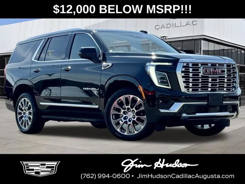 2025 GMC Yukon Denali in Onyx Black — front three-quarter view