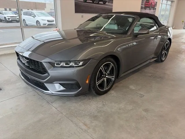 2024 Ford Mustang EcoBoost Premium Convertible in Gray Metallic — front three-quarter view