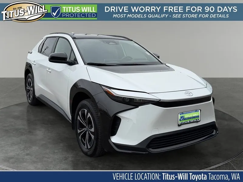 2023 Toyota bZ4X XLE in Platinum White Pearl Mc. — front three-quarter view