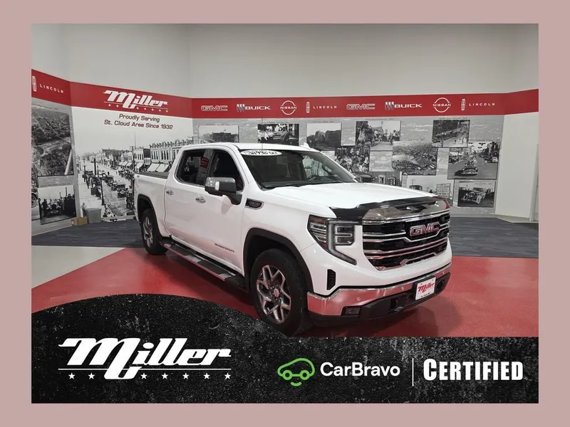 2022 GMC Sierra 1500 SLT CarBravo Certified in Summit White — front three-quarter view