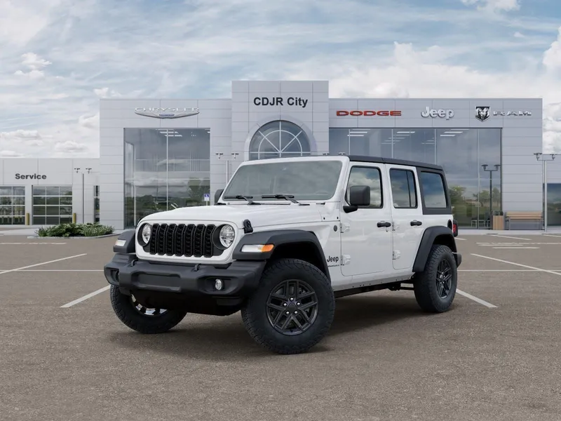 2026 Jeep Wrangler WRANGLER 4-DOOR SPORT S in Bright White Clear-Coat Exterior Paint — front three-quarter view