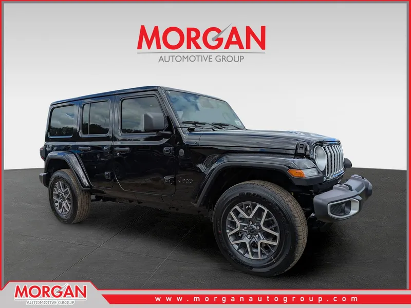 2026 Jeep Wrangler Sahara in Black — front three-quarter view