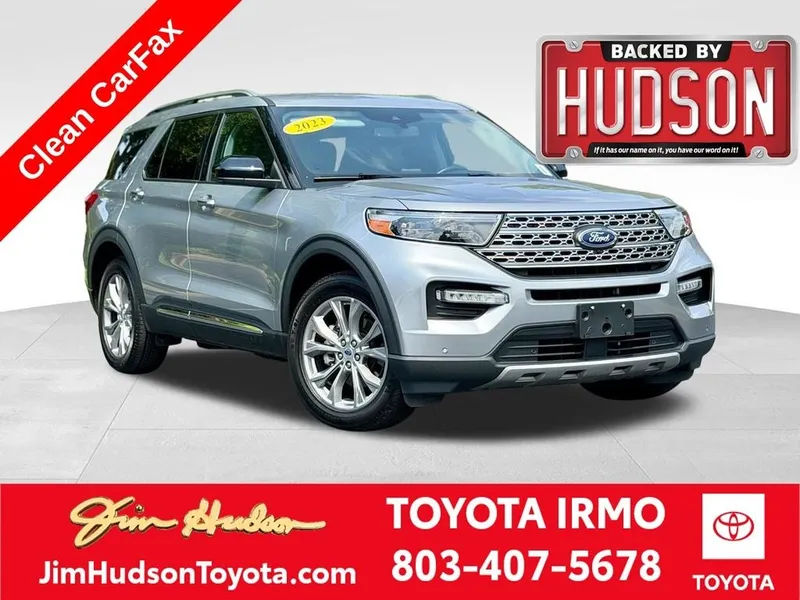 2023 Ford Explorer Limited in Iconic Silver Metallic — front three-quarter view