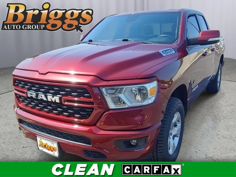 2022 RAM 1500 Big Horn in Delmonico Red Pearlcoat — front three-quarter view