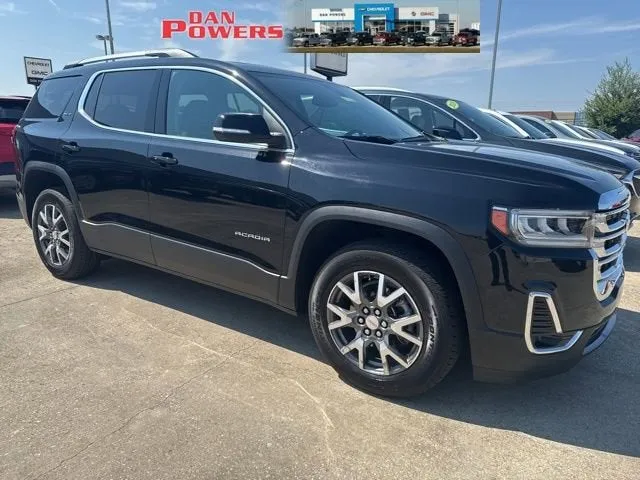 2023 GMC Acadia SLT in Ebony Twilight Metallic — front three-quarter view