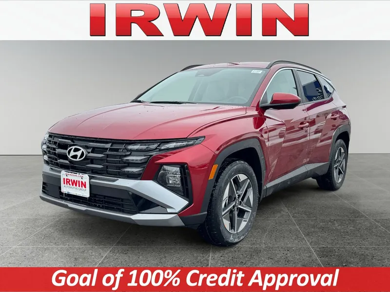 2026 Hyundai Tucson SEL AWD in Red — front three-quarter view