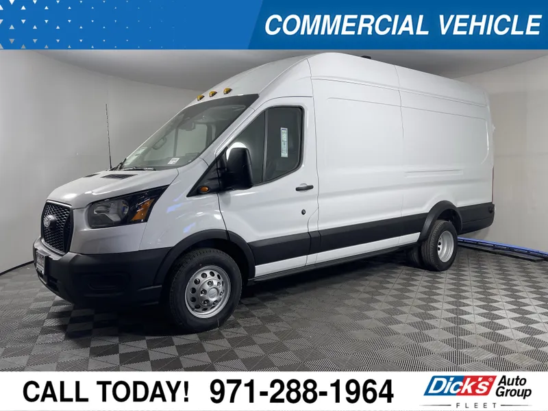 2026 Ford Transit Cargo Van T-350 HD 148 EL Hi Rf 11000 GVWR DRW AWD XL in Oxford White — front three-quarter view