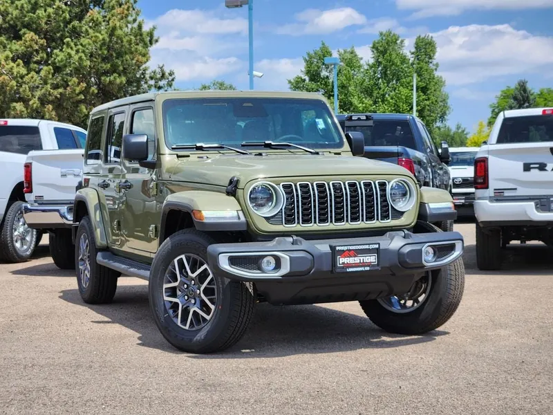 2026 Jeep Wrangler WRANGLER 4-DOOR SAHARA in 41 Exterior Paint — front three-quarter view
