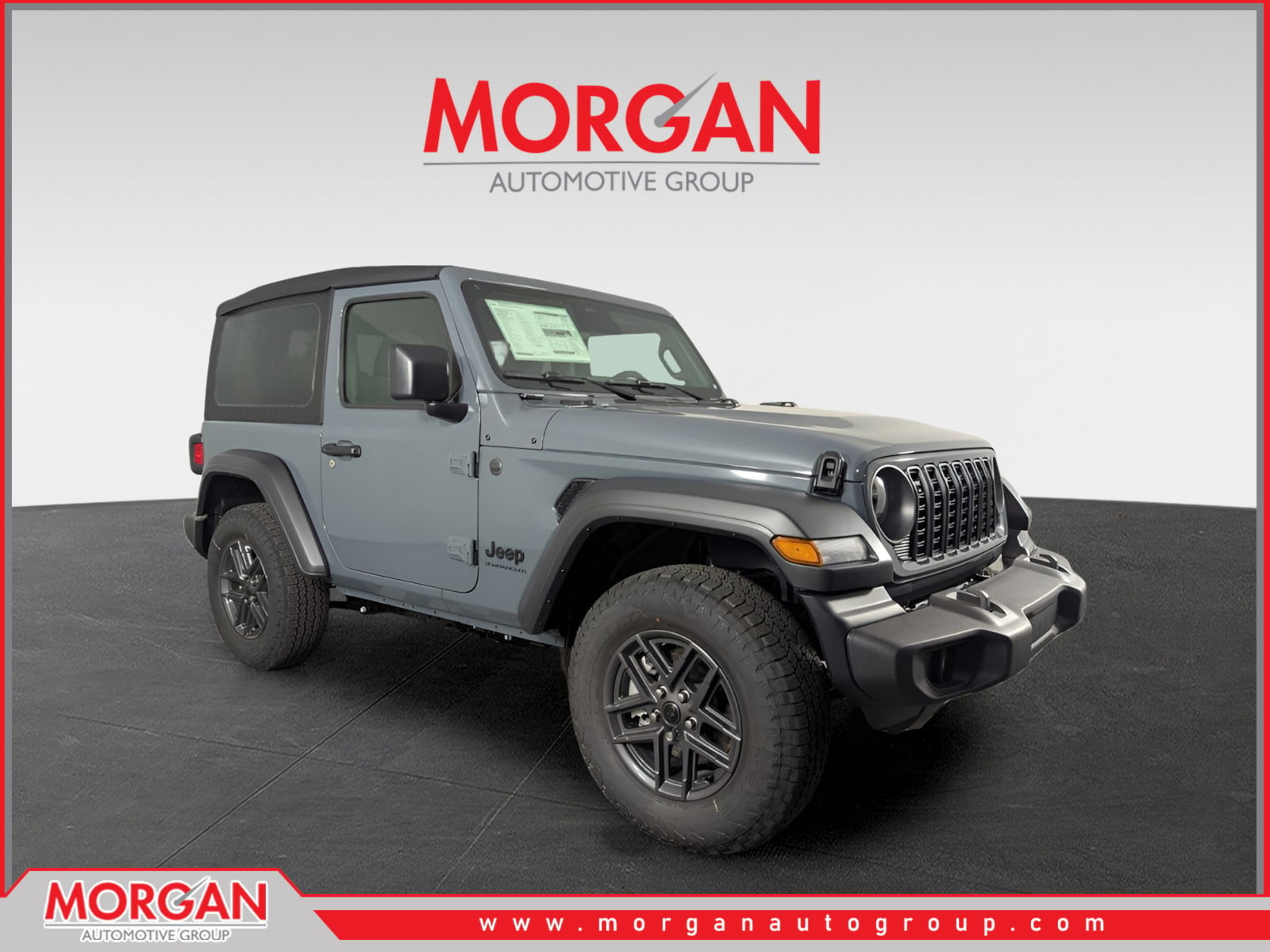 2026 Jeep Wrangler Sport S in Gray — front three-quarter view