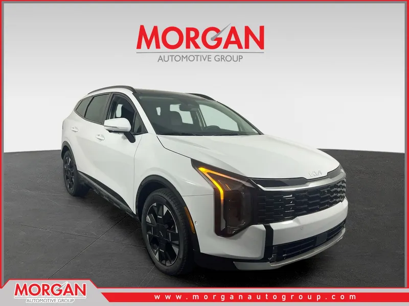 2026 Kia Sportage SX-Prestige in Glacial White Pearl — front three-quarter view