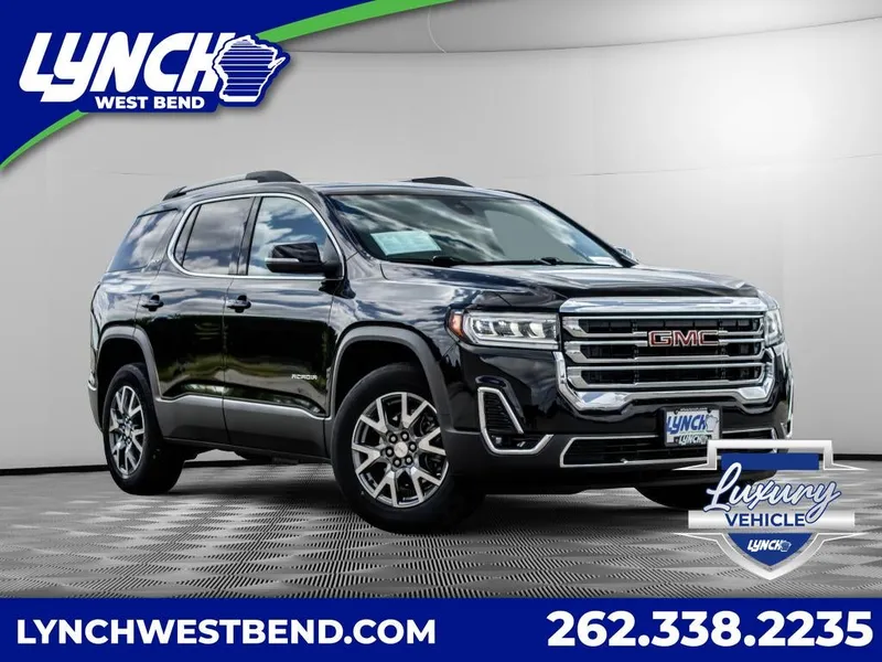 2023 GMC Acadia SLT in Ebony Twilight Metallic — front three-quarter view